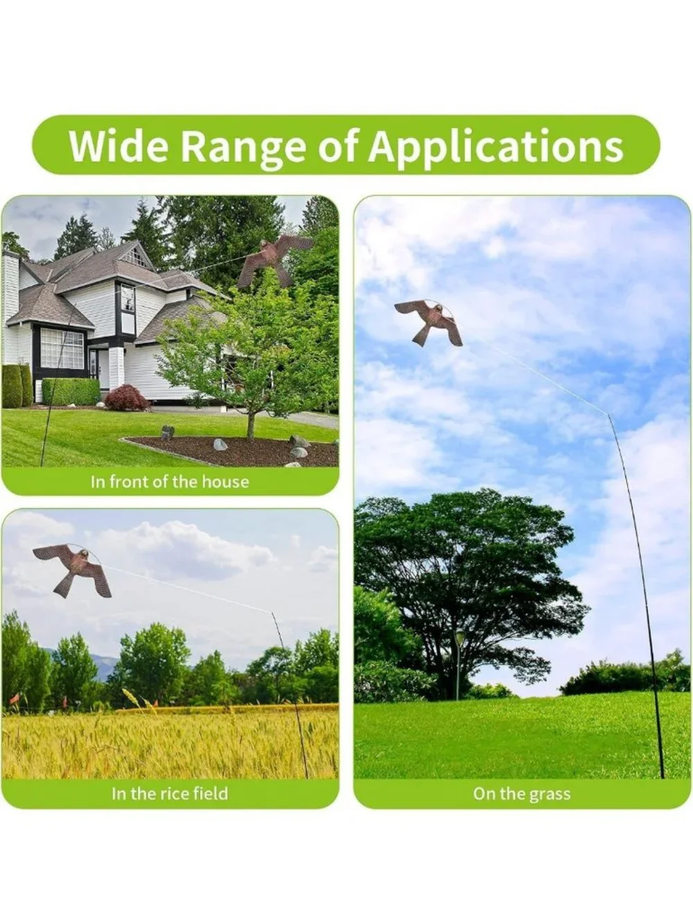 Flying Bird Scare Kite with 4m Pole - Effective Bird Deterrent for Gardens
